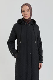 Plus Size Slim Quilted Trench Coat - Black