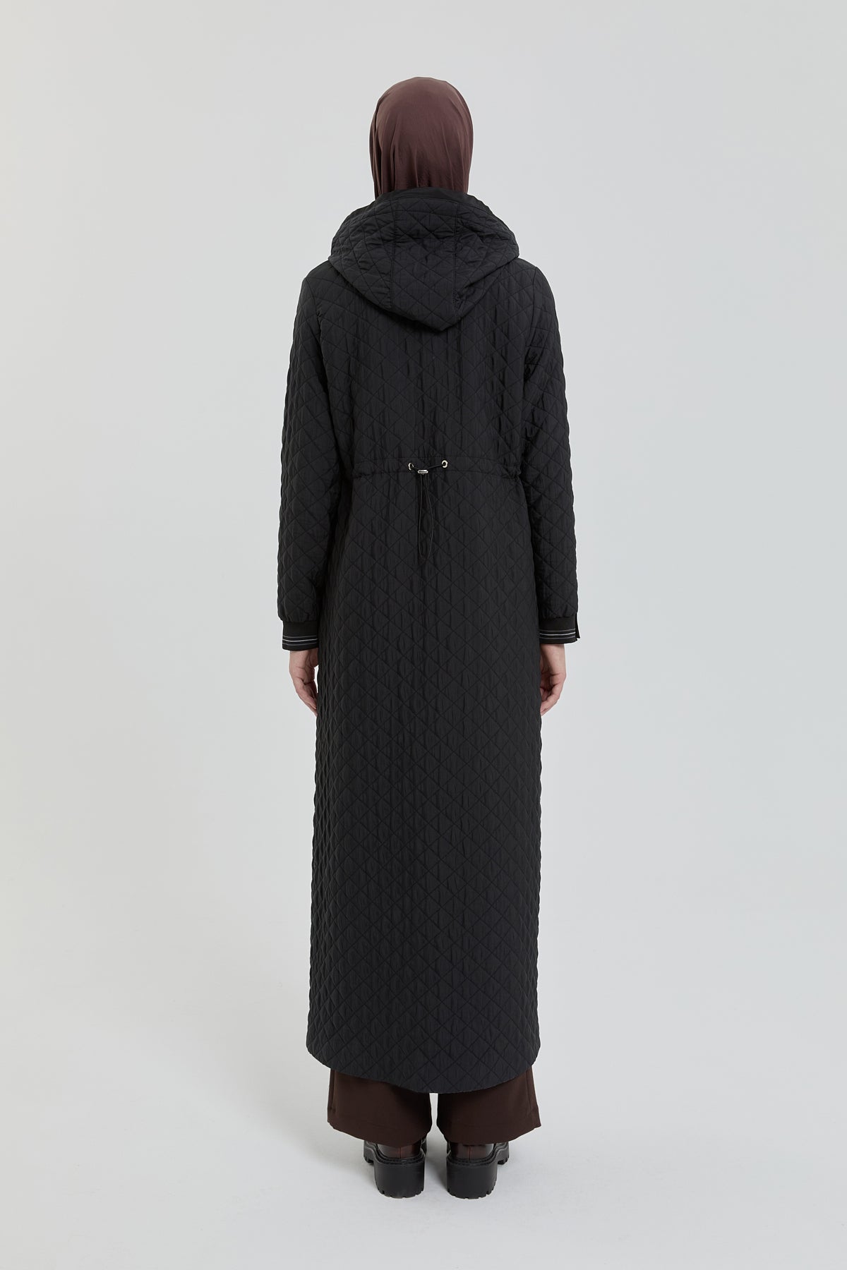 Plus Size Slim Quilted Trench Coat - Black
