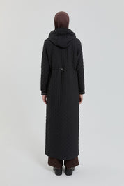 Plus Size Slim Quilted Trench Coat - Black