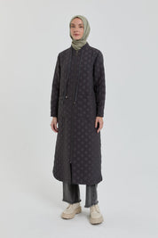 Plus Size Slim Quilted Coat with Bag Pockets - Anthracite