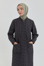 Plus Size Slim Quilted Coat with Bag Pockets - Anthracite