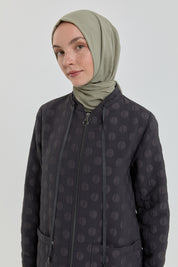 Plus Size Slim Quilted Coat with Bag Pockets - Anthracite