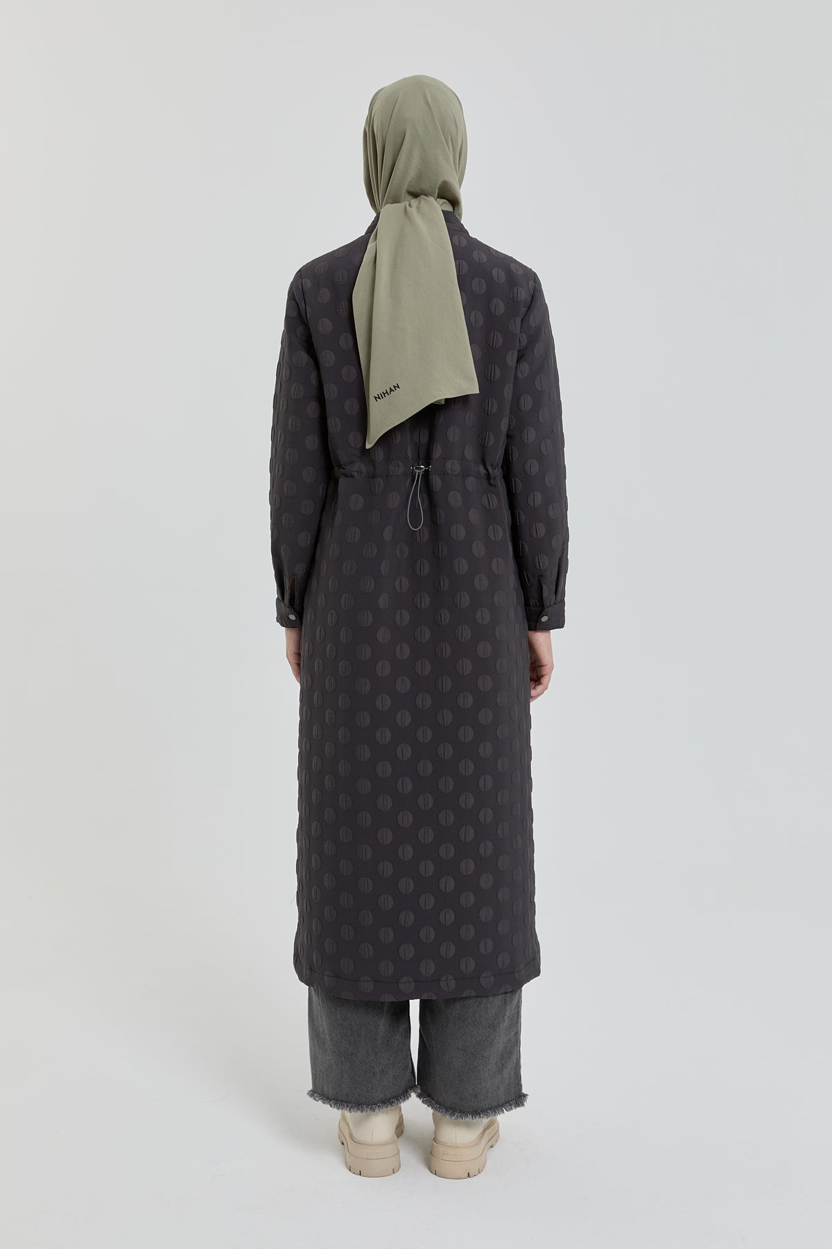 Plus Size Slim Quilted Coat with Bag Pockets - Anthracite