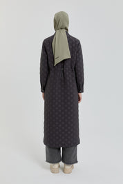 Plus Size Slim Quilted Coat with Bag Pockets - Anthracite