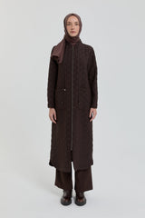 Plus Size Slim Quilted Coat with Bag Pockets - Coffee