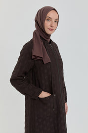 Plus Size Slim Quilted Coat with Bag Pockets - Coffee