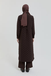 Plus Size Slim Quilted Coat with Bag Pockets - Coffee