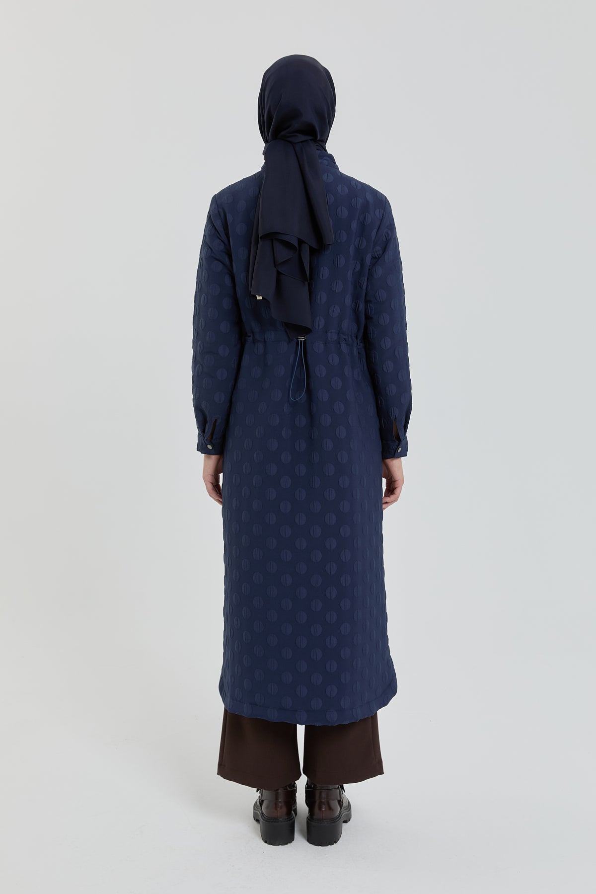 Plus Size Slim Quilted Coat with Bag Pockets - Navy Blue