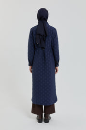 Plus Size Slim Quilted Coat with Bag Pockets - Navy Blue