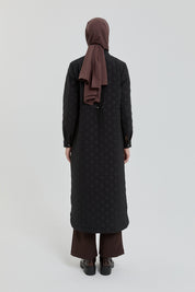 Plus Size Slim Quilted Coat with Bag Pockets - Black