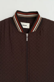 Plus Size Slim Quilted Ribbed Cardigan with Pockets - Coffee