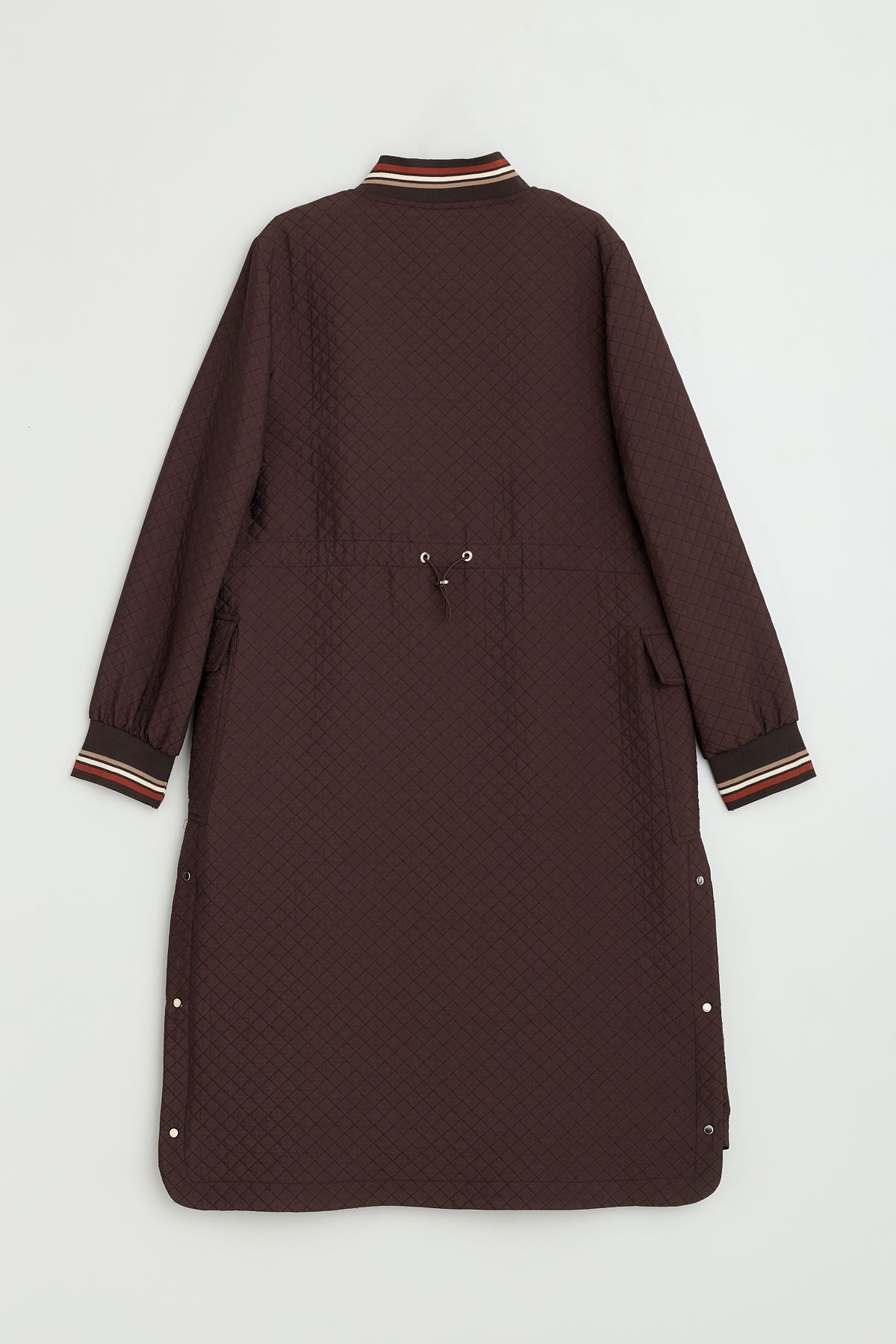 Plus Size Slim Quilted Ribbed Cardigan with Pockets - Coffee