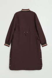 Plus Size Slim Quilted Ribbed Cardigan with Pockets - Coffee
