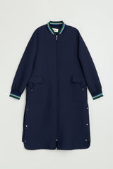 Plus Size Thin Quilted Ribbed Cardigan with Pouch Pockets - Navy
