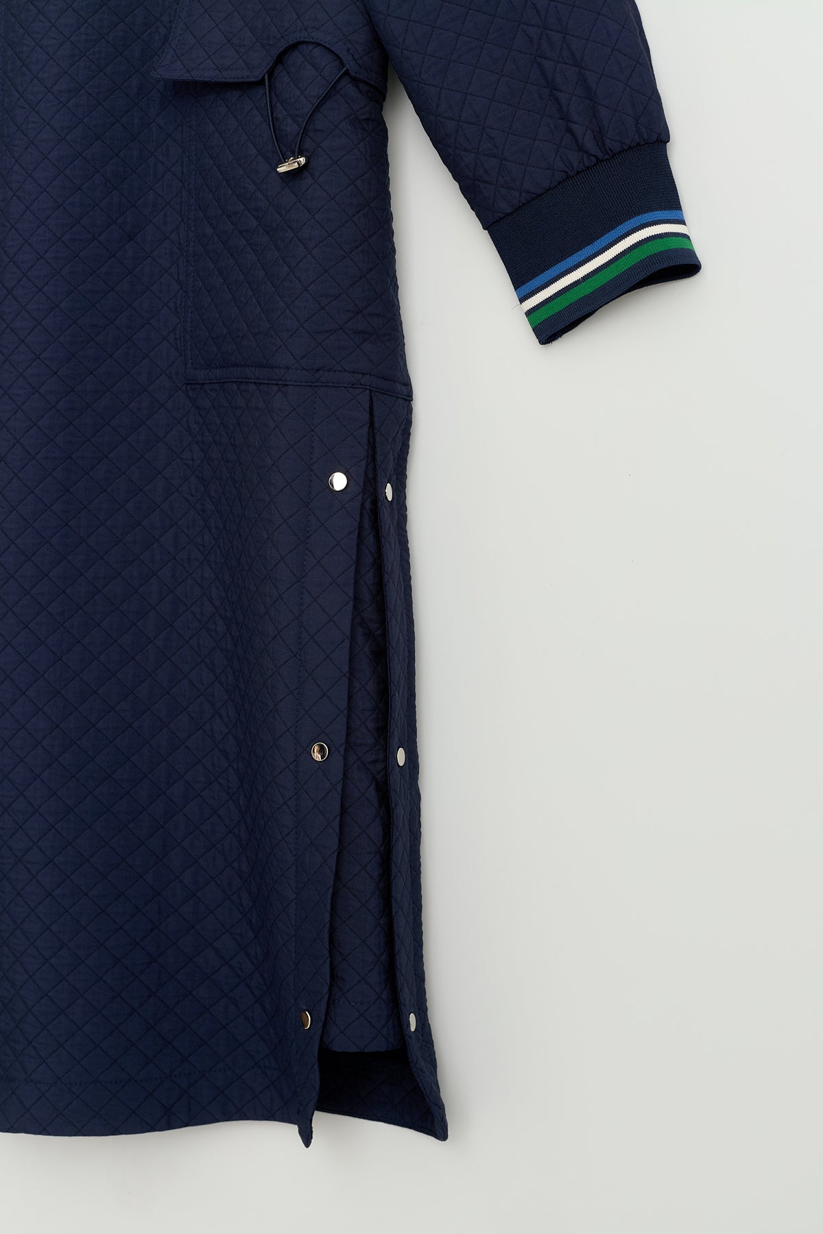 Plus Size Thin Quilted Ribbed Cardigan with Pouch Pockets - Navy