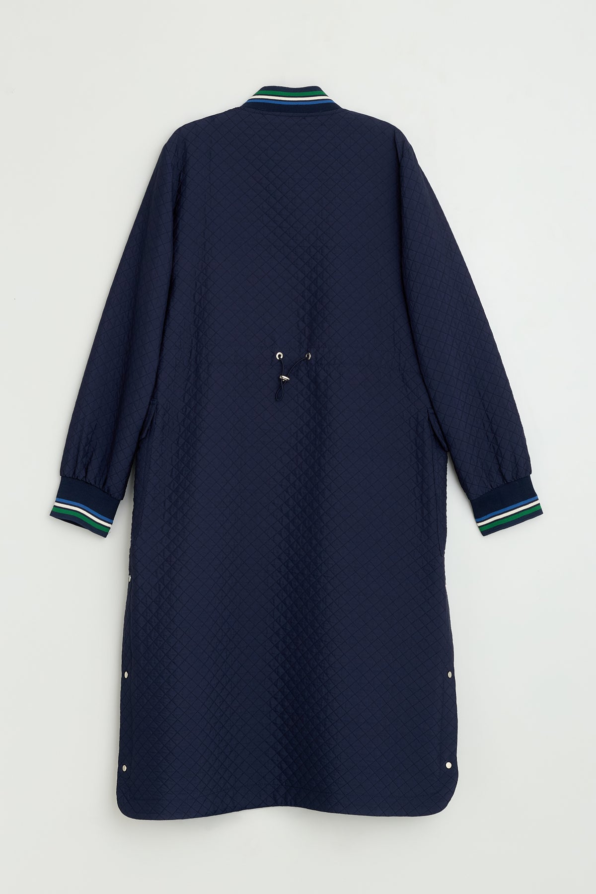 Plus Size Thin Quilted Ribbed Cardigan with Pouch Pockets - Navy