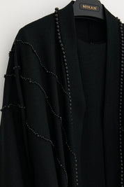 Plus Size Pearl Embellished Abaya Set - Black