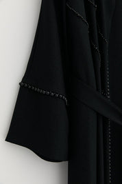 Plus Size Pearl Embellished Abaya Set - Black