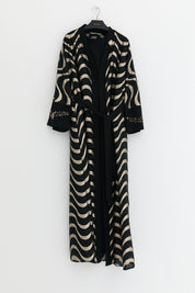Plus Size Jacquard Fabric Abaya Set with Dress - Black