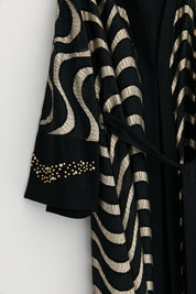 Plus Size Jacquard Fabric Abaya Set with Dress - Black
