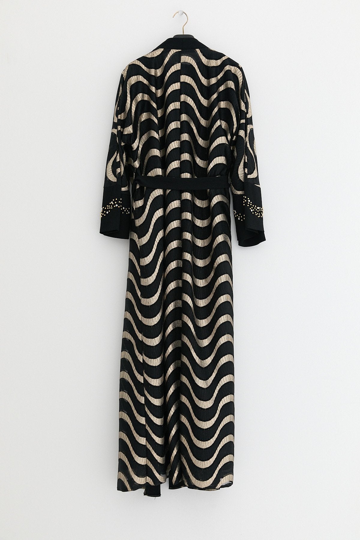 Plus Size Jacquard Fabric Abaya Set with Dress - Black