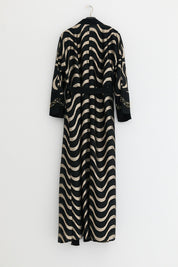 Plus Size Jacquard Fabric Abaya Set with Dress - Black