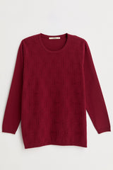 Plus Size Self-Patterned Viscose Sweater - Burgundy