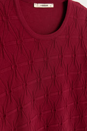 Plus Size Self-Patterned Viscose Sweater - Burgundy