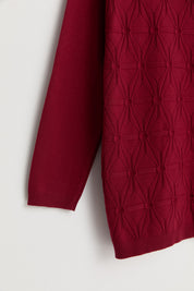 Plus Size Self-Patterned Viscose Sweater - Burgundy