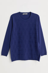 Plus Size Self-Patterned Viscose Sweater - Navy Blue