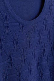 Plus Size Self-Patterned Viscose Sweater - Navy Blue
