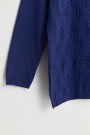Plus Size Self-Patterned Viscose Sweater - Navy Blue