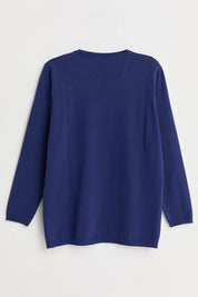 Plus Size Self-Patterned Viscose Sweater - Navy Blue