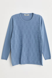 Plus Size Self-Patterned Viscose Sweater - Blue