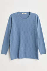 Plus Size Self-Patterned Viscose Sweater - Blue