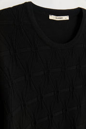 Plus Size Self-Patterned Viscose Sweater - Black