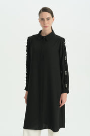 Plus Size Stylish Tunic with Sleeve Detail - Black