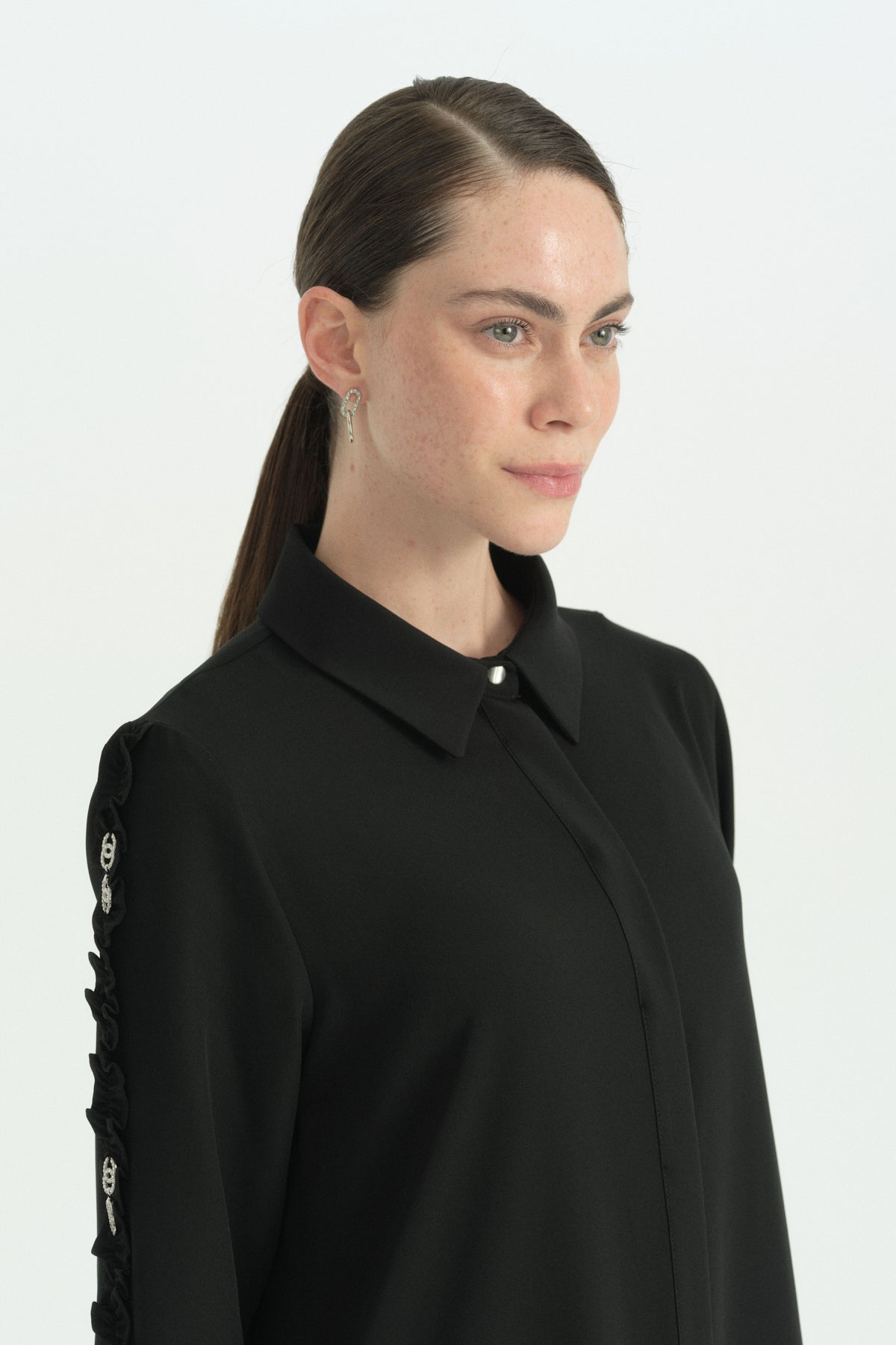 Plus Size Stylish Tunic with Sleeve Detail - Black