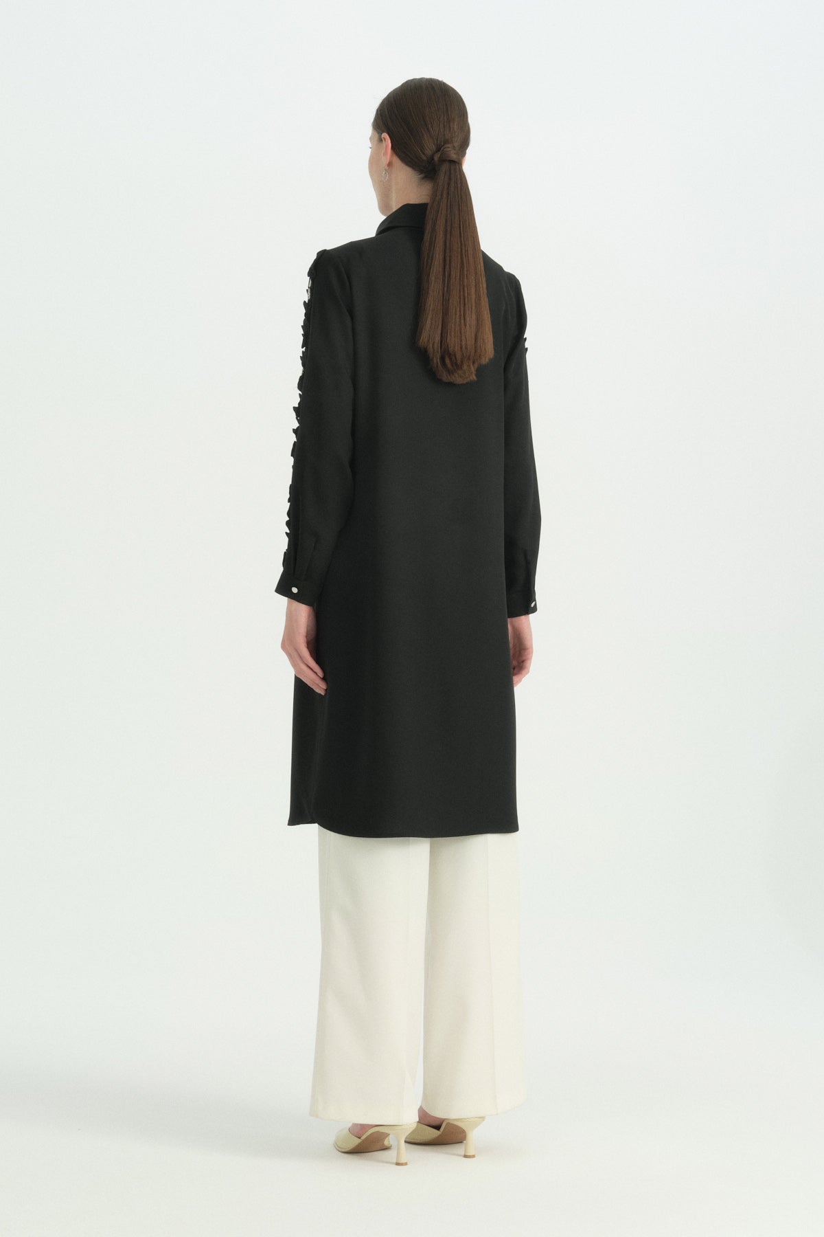 Plus Size Stylish Tunic with Sleeve Detail - Black