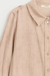 Büyük Beden Kolu Ayarlamalı Safari Rayon Tunik - Bej