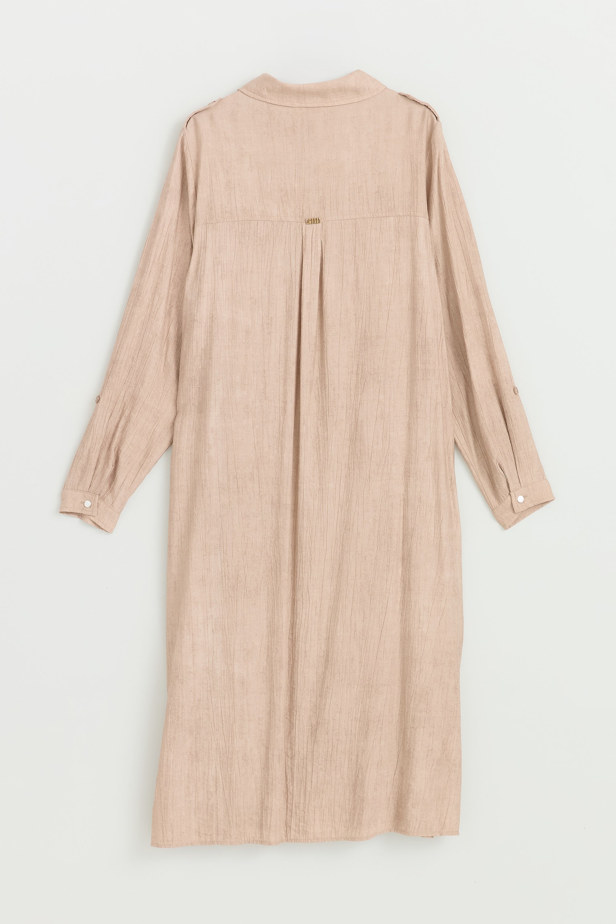 Büyük Beden Kolu Ayarlamalı Safari Rayon Tunik - Bej