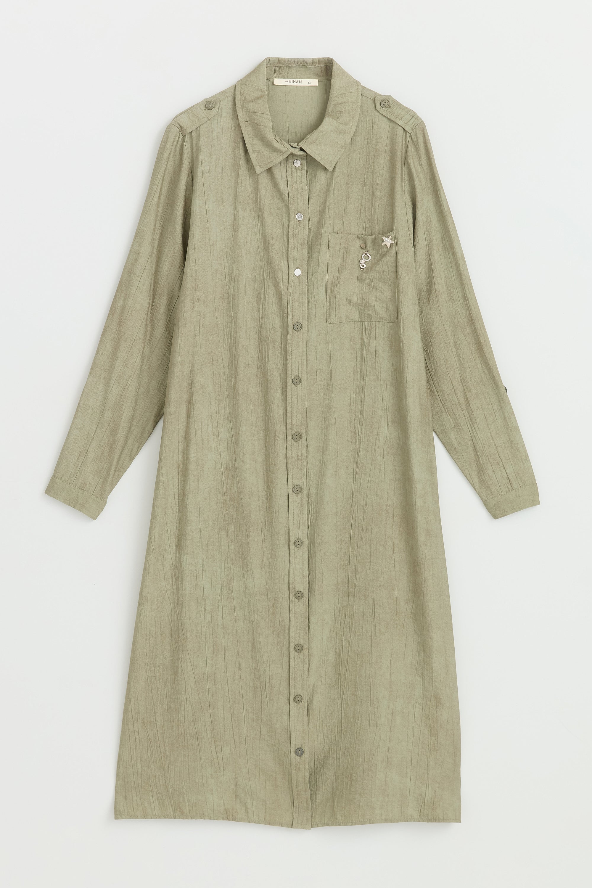 Büyük Beden Kolu Ayarlamalı Safari Rayon Tunik - Haki