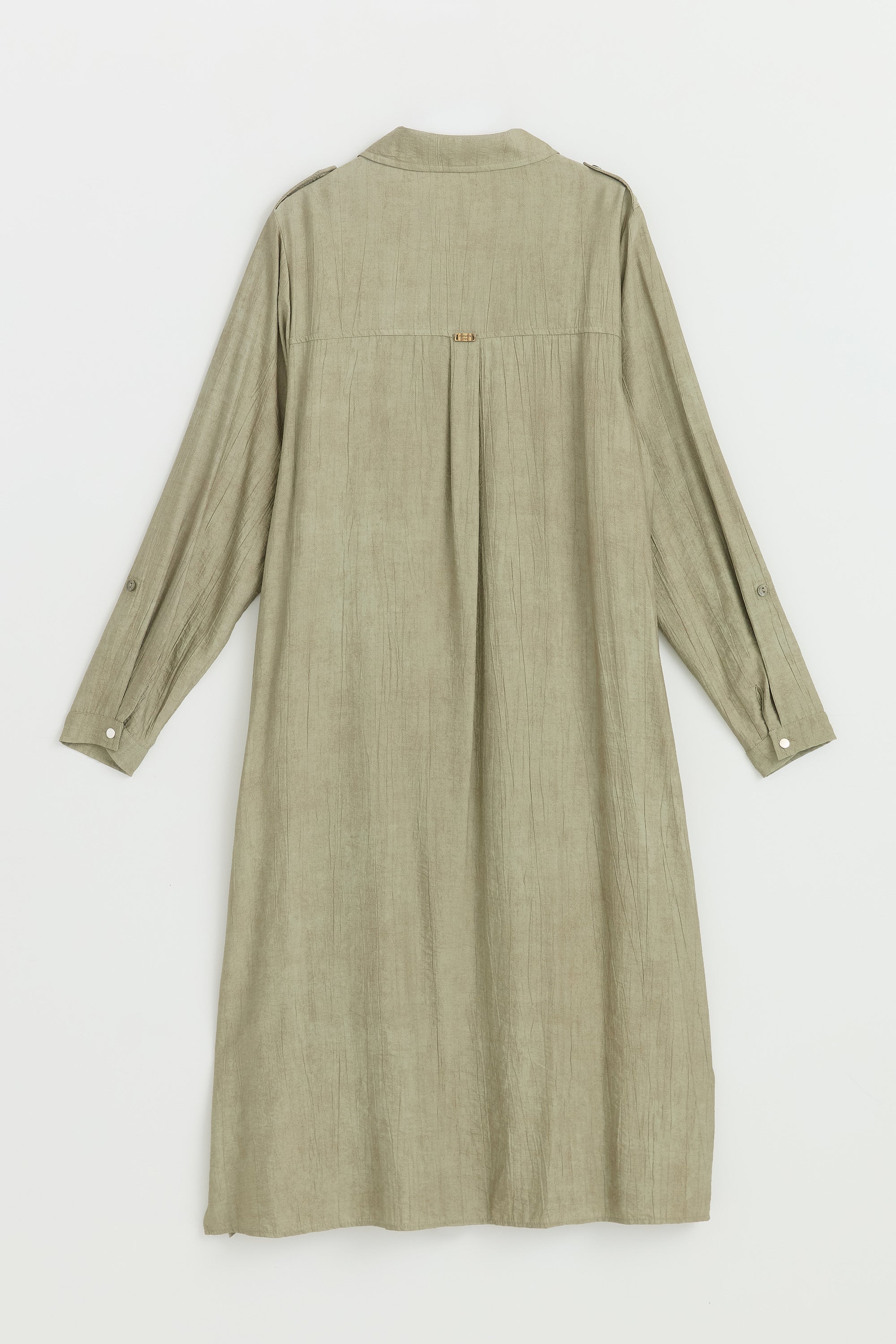 Büyük Beden Kolu Ayarlamalı Safari Rayon Tunik - Haki