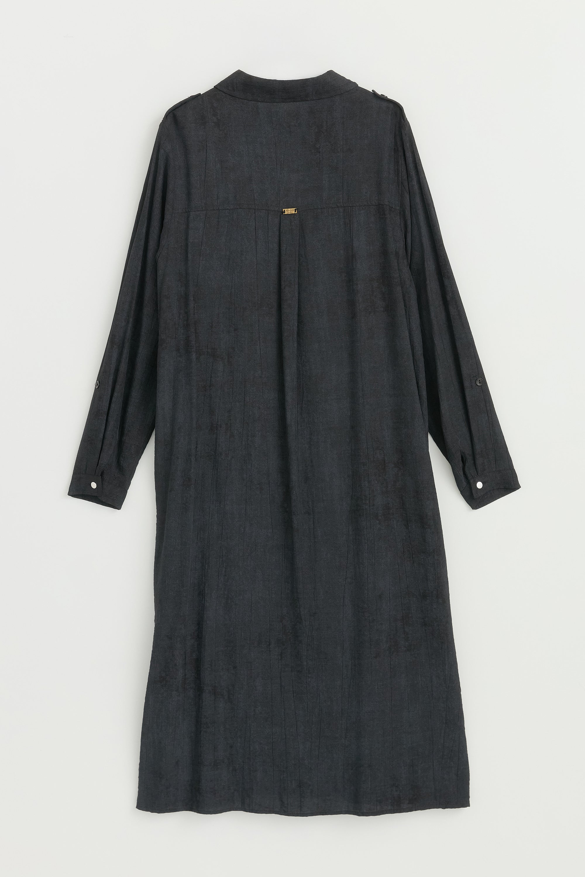 Büyük Beden Kolu Ayarlamalı Safari Rayon Tunik - Siyah