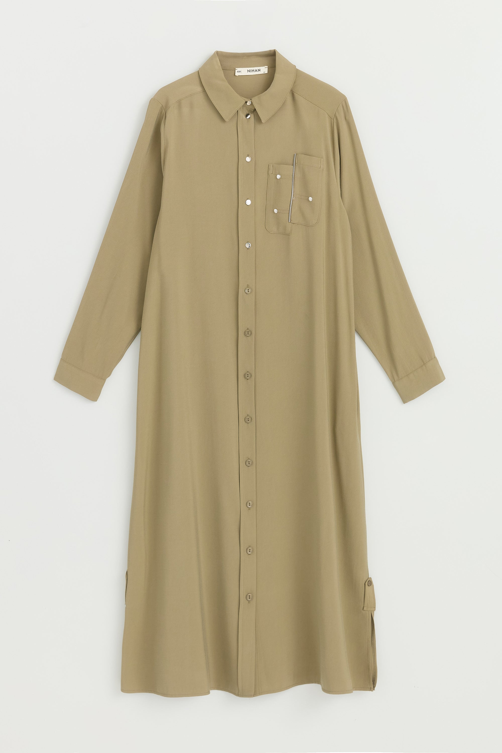 Büyük Beden Kolu Ayarlamalı Safari Rayon Tunik - Siyah