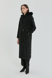 Plus Size Fur Hooded Coat - Black