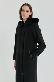 Plus Size Fur Hooded Coat - Black