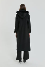 Plus Size Fur Hooded Coat - Black