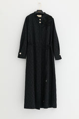 Plus Size Belted Textured Jacquard Trench Coat - Black