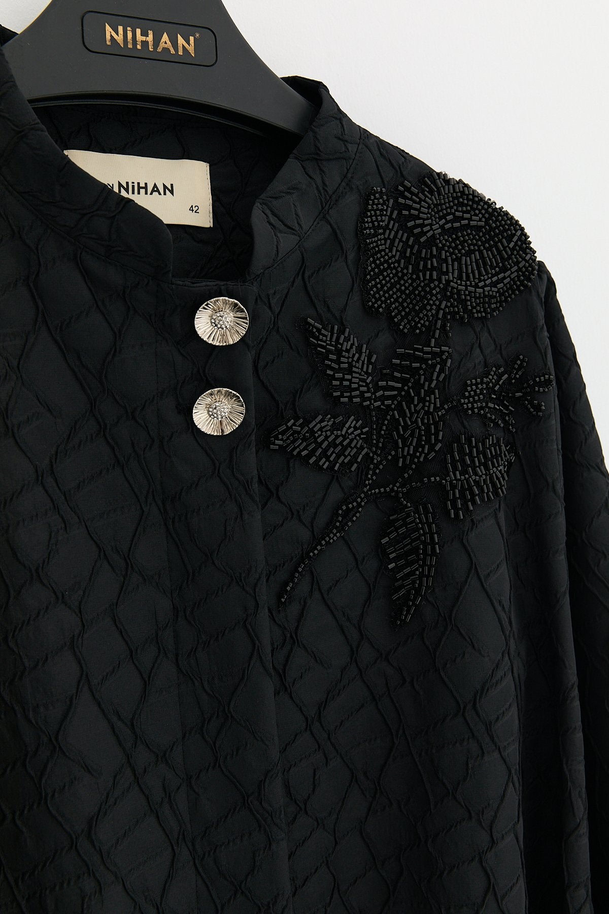 Plus Size Belted Textured Jacquard Trench Coat - Black